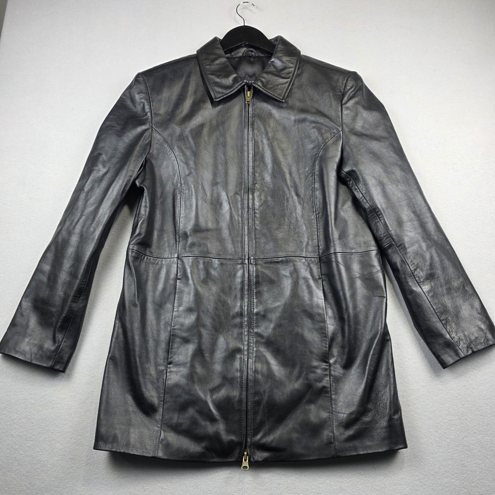 Centigrade Womens‎ Black Genuine Leather Full Zip Car Coat Jacket Small RN 81893